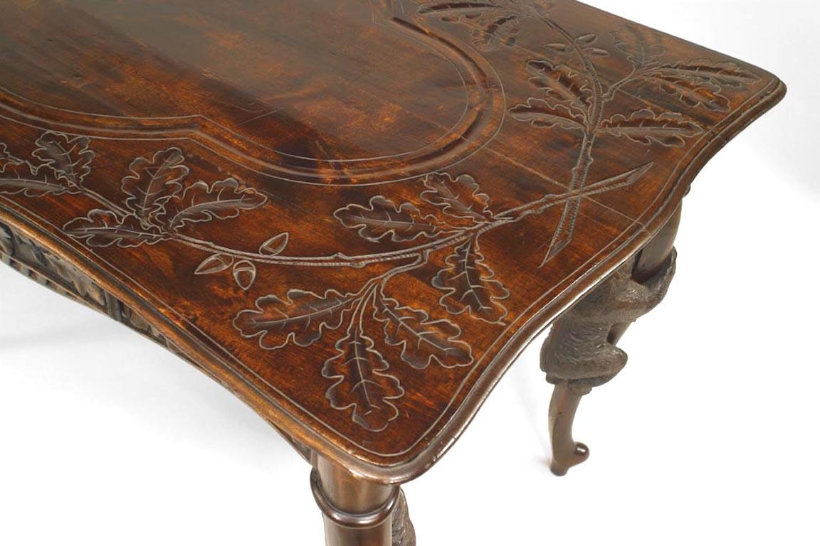 19th Century Rustic Black Forest Bear Walnut Table Desk For Sale