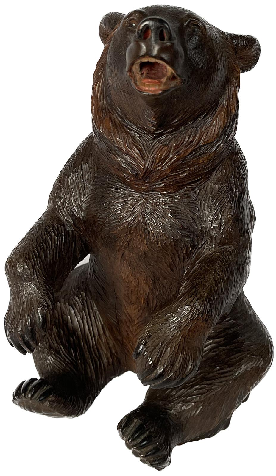 Late 19th century carved bear with hinged head that opens to canister.

Dimensions: 12.5