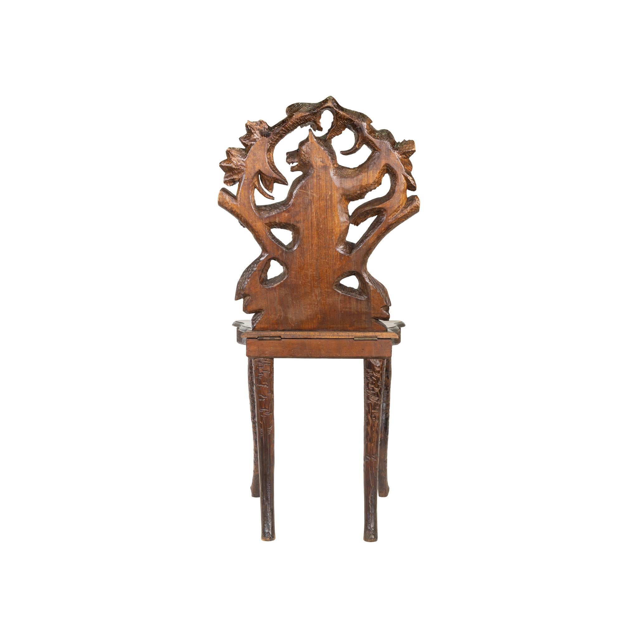 Wood 19th Century Black Forest Carved Bear Chair For Sale
