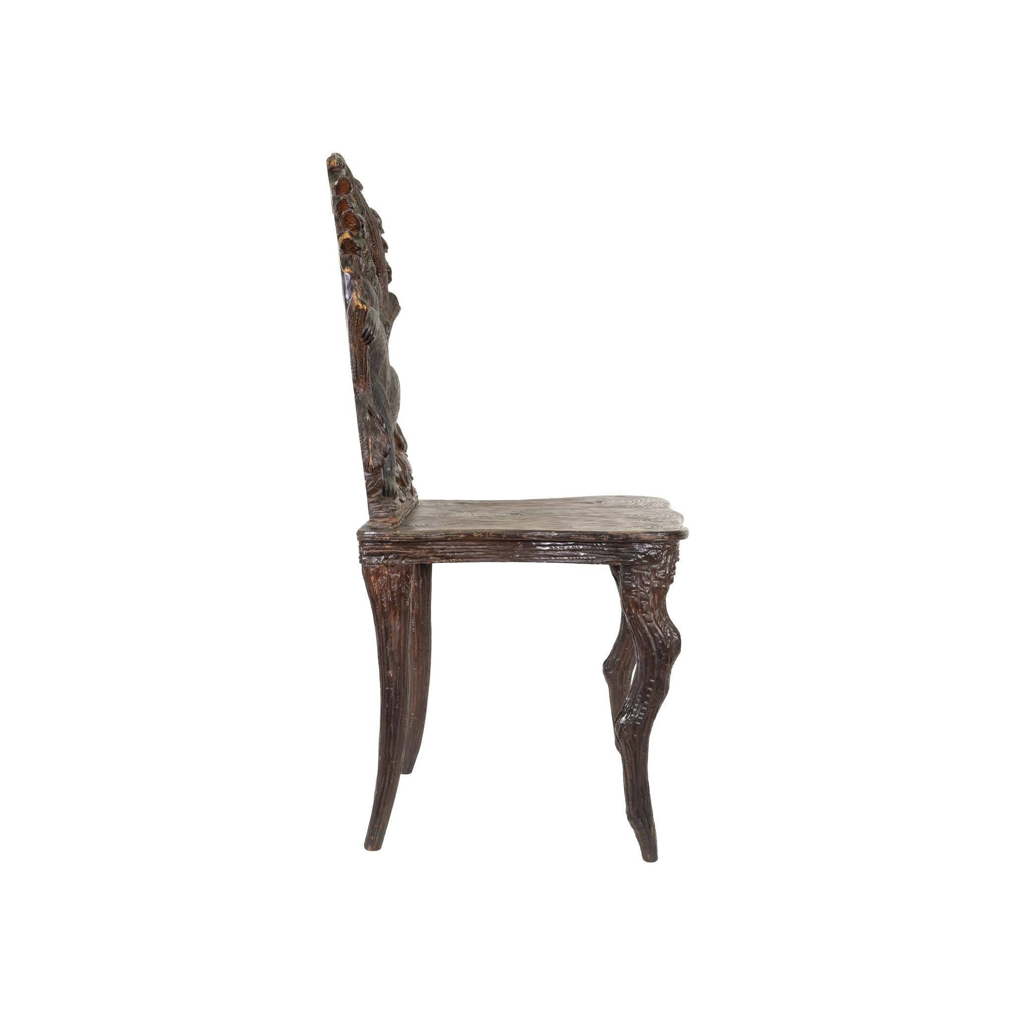 Swiss 19th Century Black Forest Carved Bear Chair For Sale