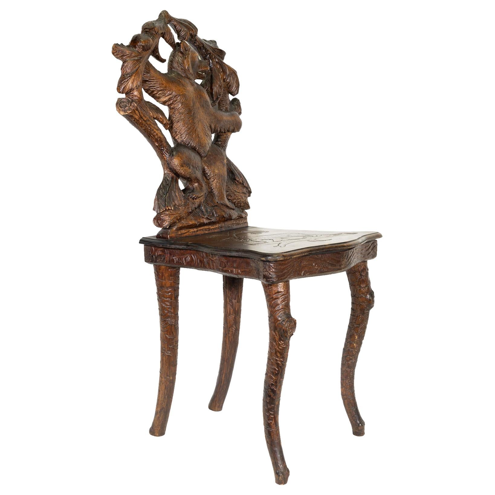 19th Century Black Forest Carved Bear Chair For Sale