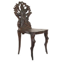 Sedia con orso intagliato Black Forest del XIX secolo