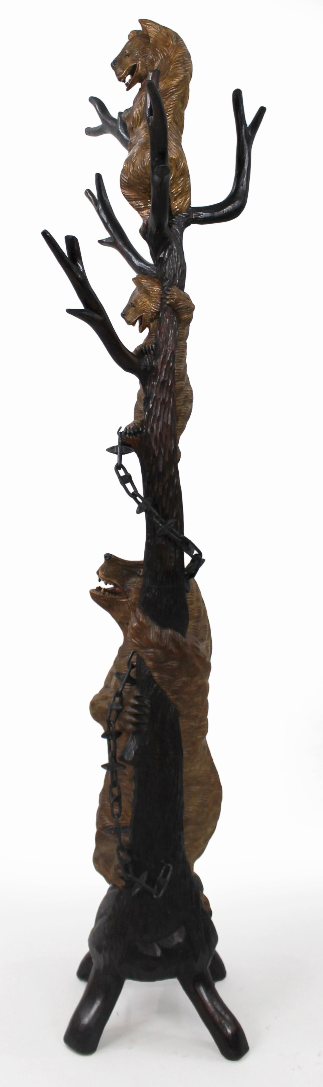 Hardwood 19th Century Black Forest Carved Bear Coat Stand For Sale