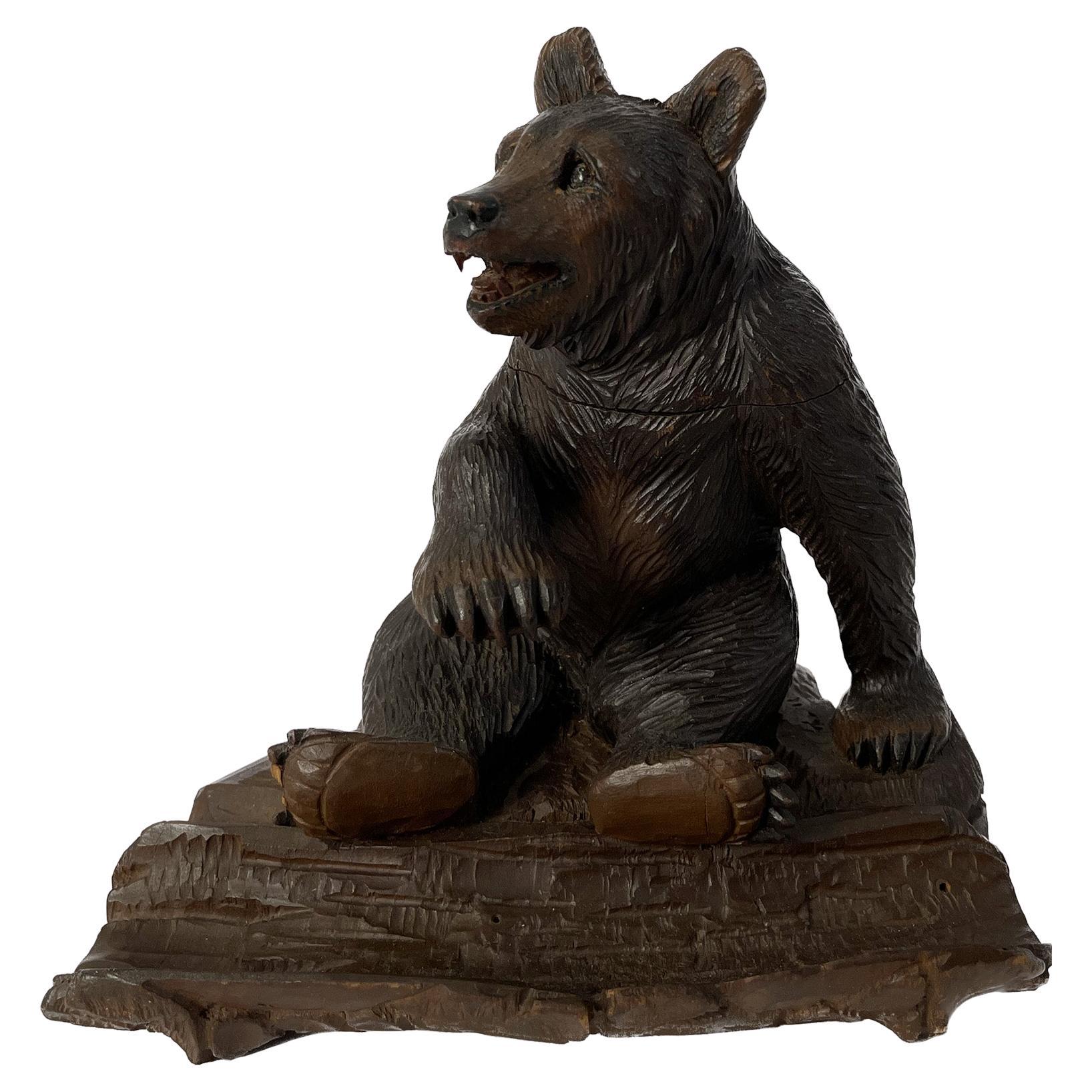 19th Century Black Forest Carved Bear Inkwell For Sale