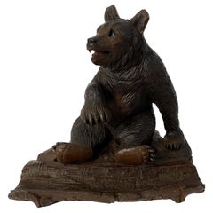 19th Century Black Forest Carved Bear Inkwell
