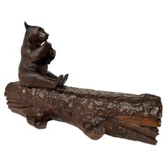 Antique 19th Century Black Forest Carved Bear on a Log Inkwell