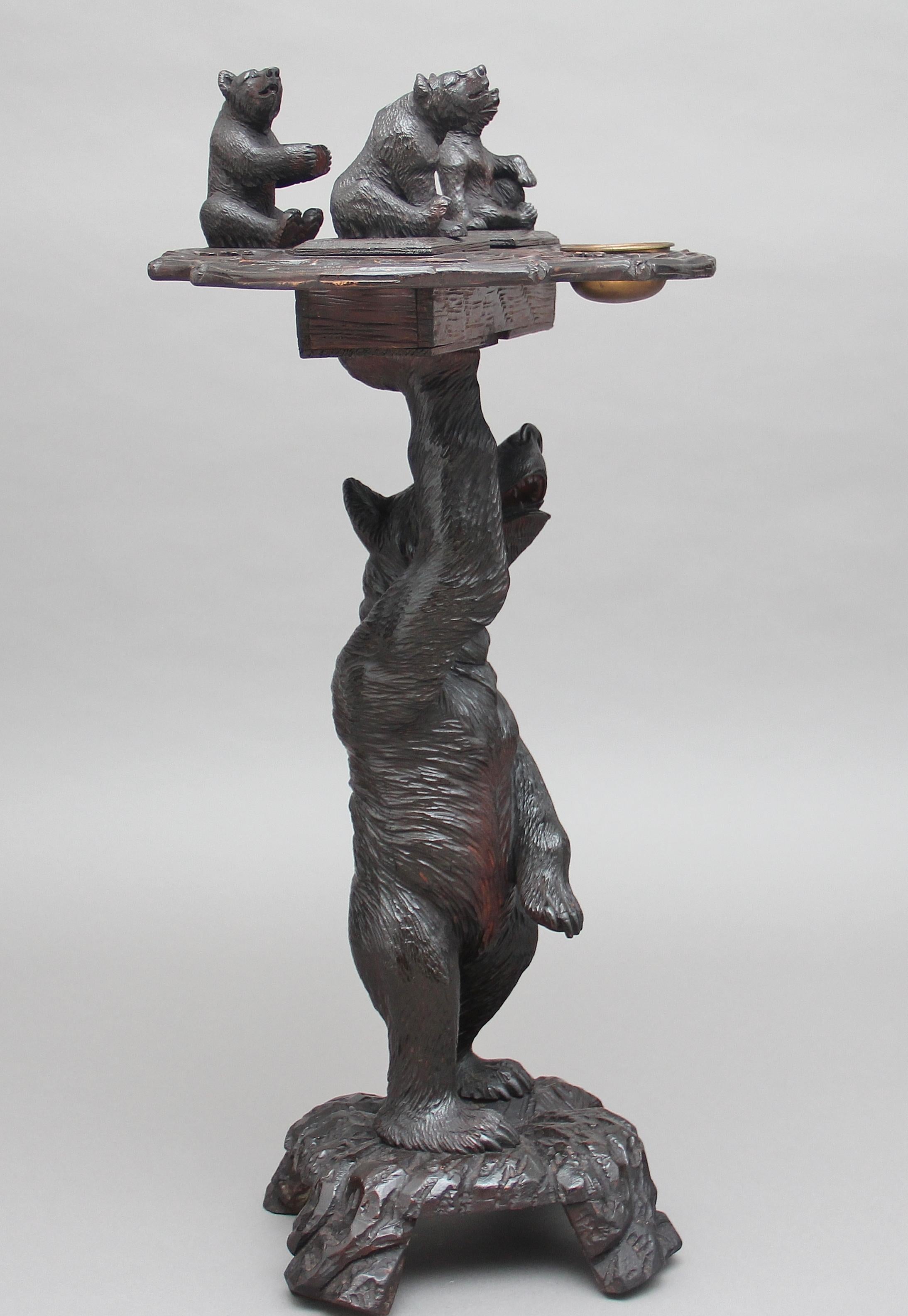 Late 19th Century 19th Century Black Forest Carved Bear Smokers Stand