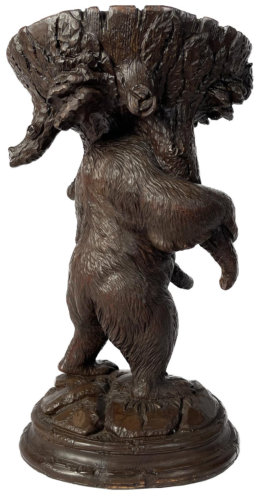 19th Century Black Forest Carved Bear Stand with Bowl Top In Good Condition For Sale In Salt Lake City, UT
