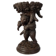 19th Century Black Forest Carved Bear Stand with Bowl Top