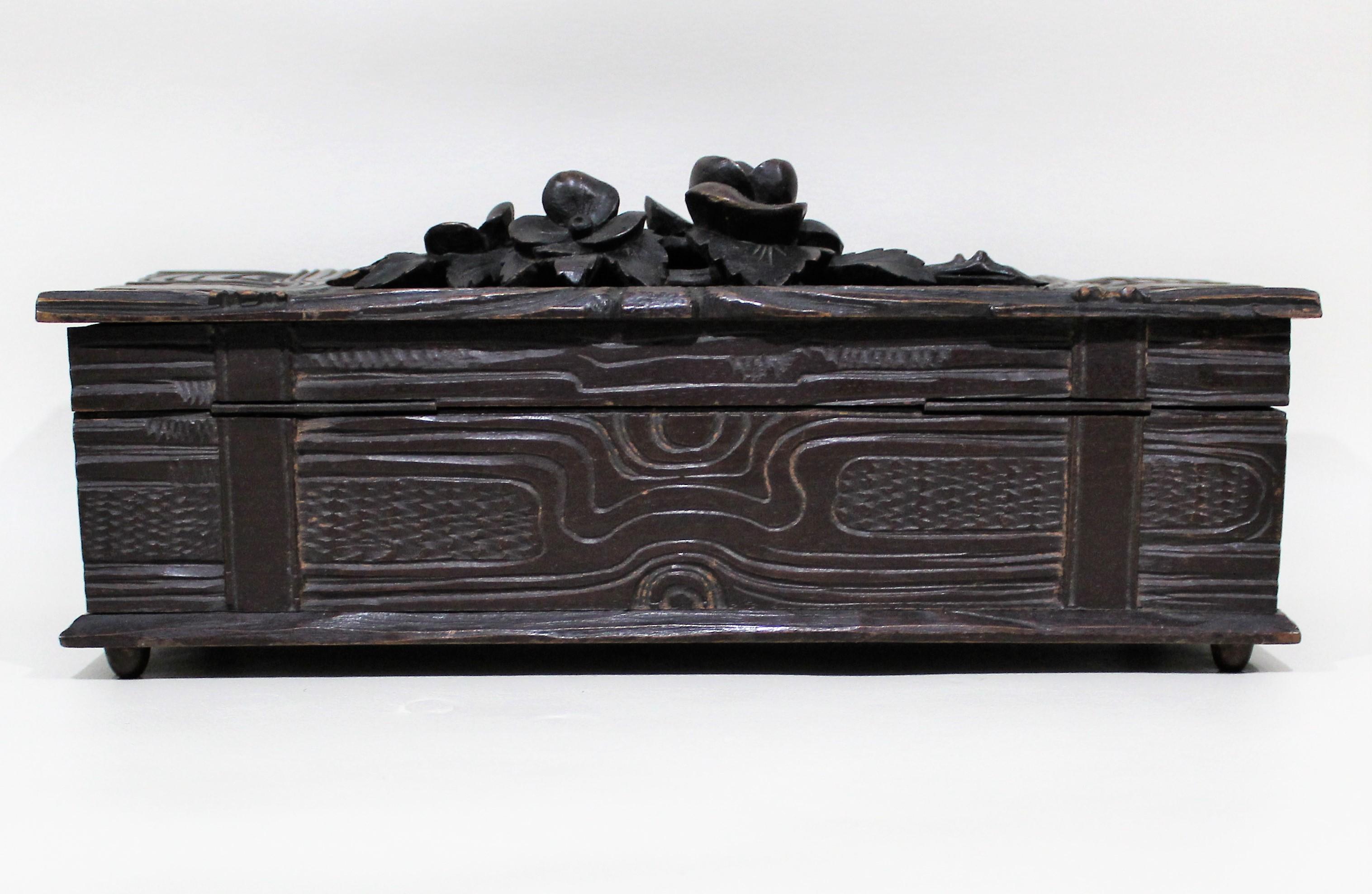 Wood 19th Century Black Forest Carved Box For Sale