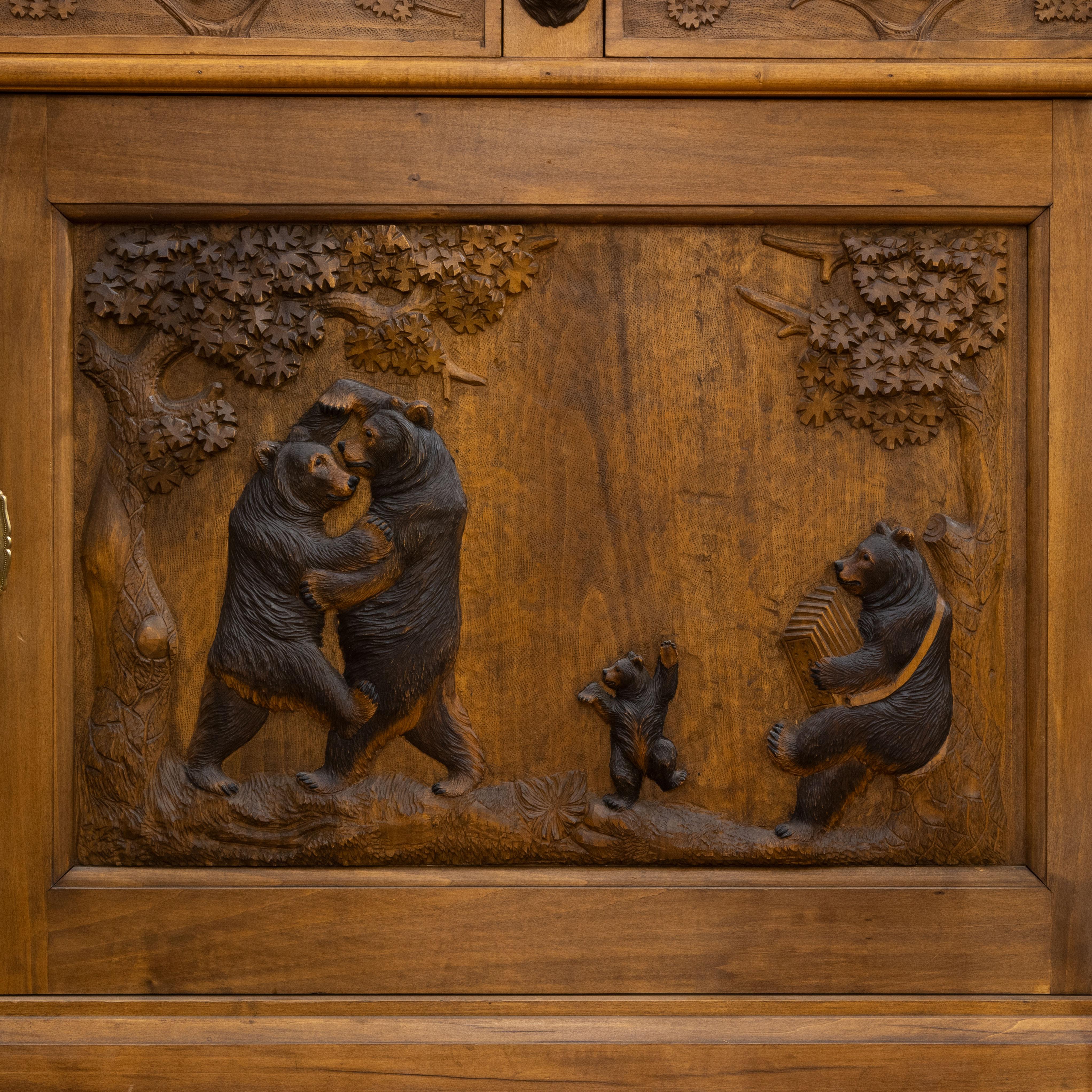 Early 20th Century 19th Century Black Forest Carved Cabinet For Sale