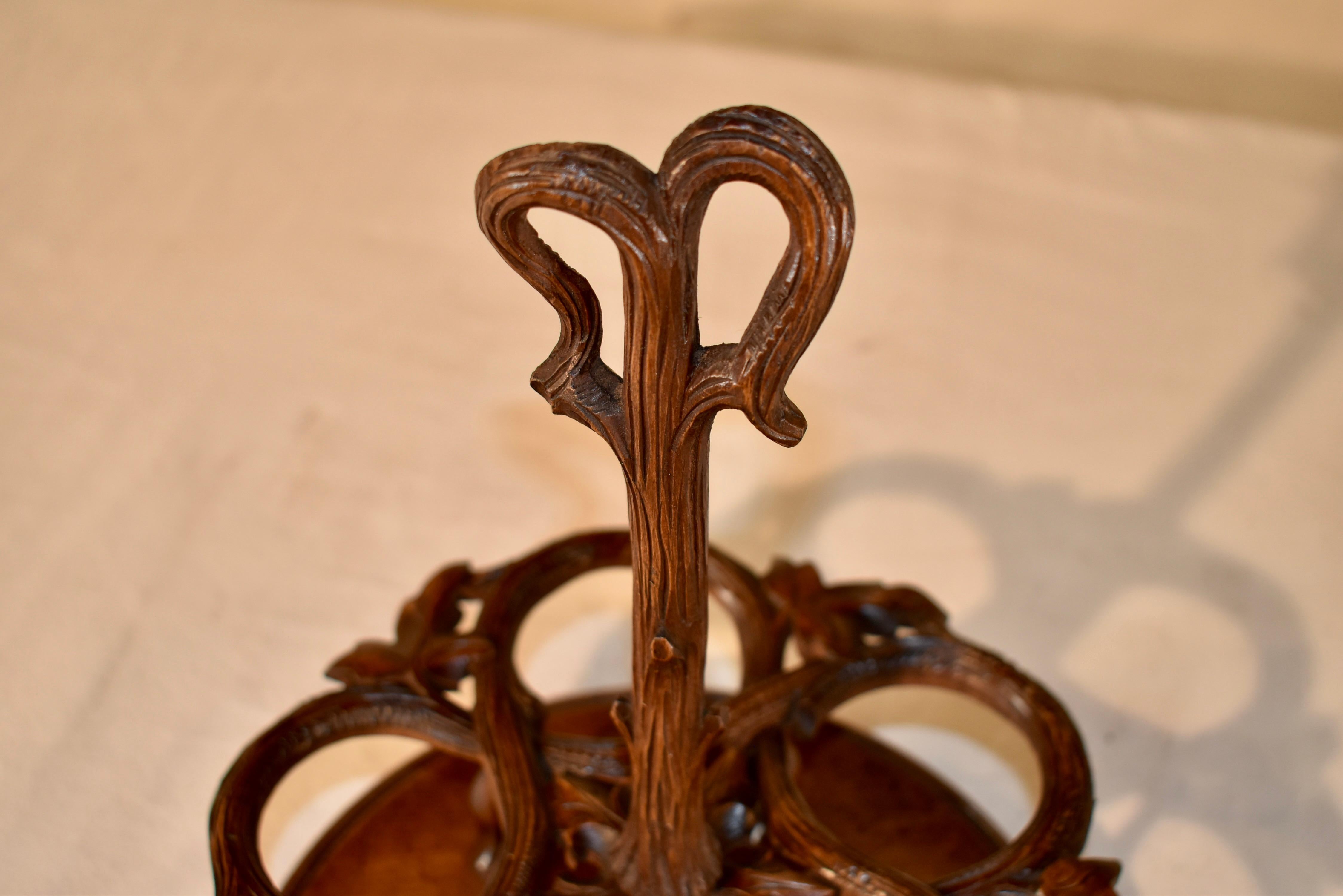 Hand-Carved 19th Century Black Forest Carved Cordial Set For Sale