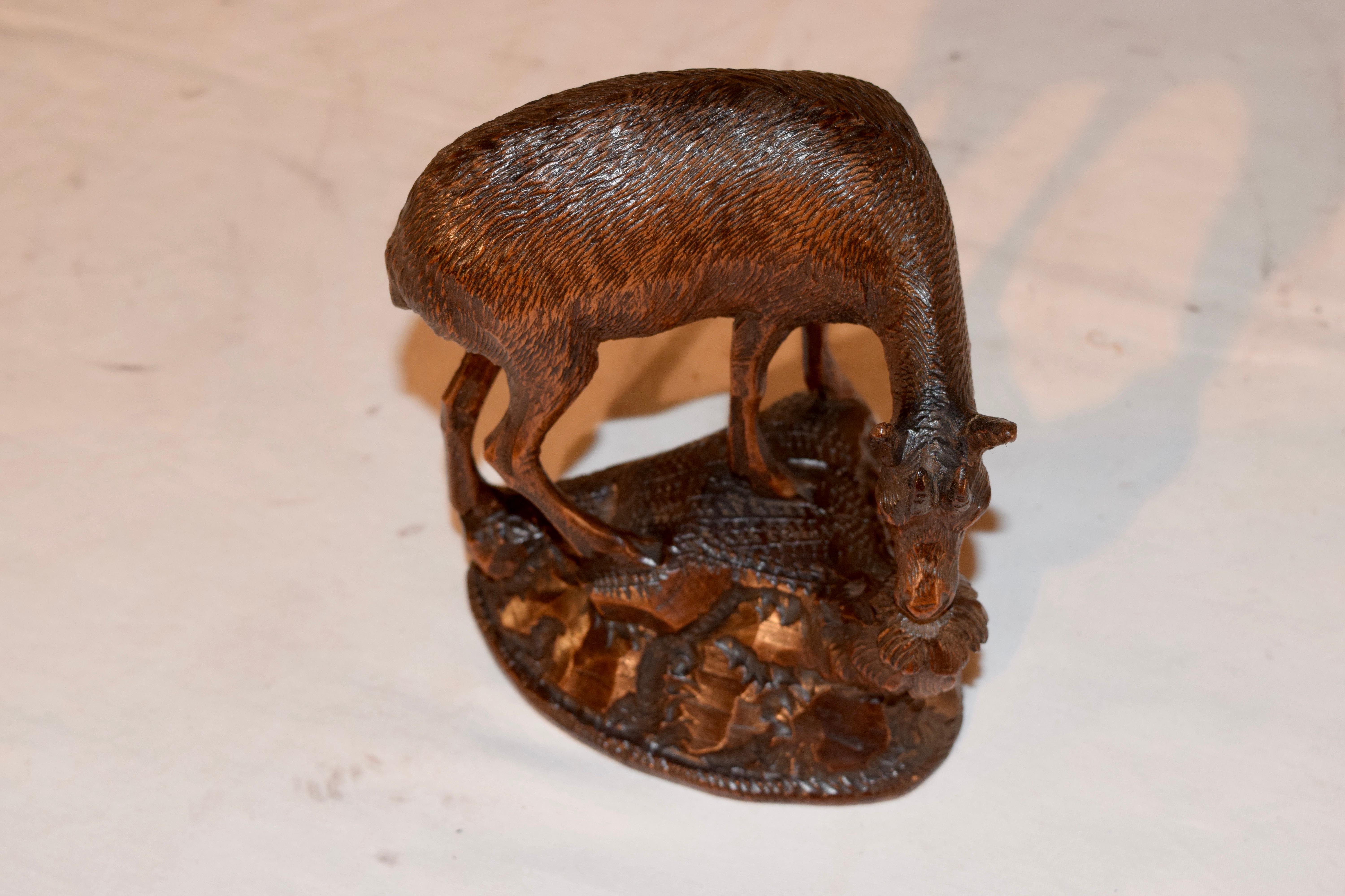 Fruitwood 19th Century Black Forest Carved Deer For Sale