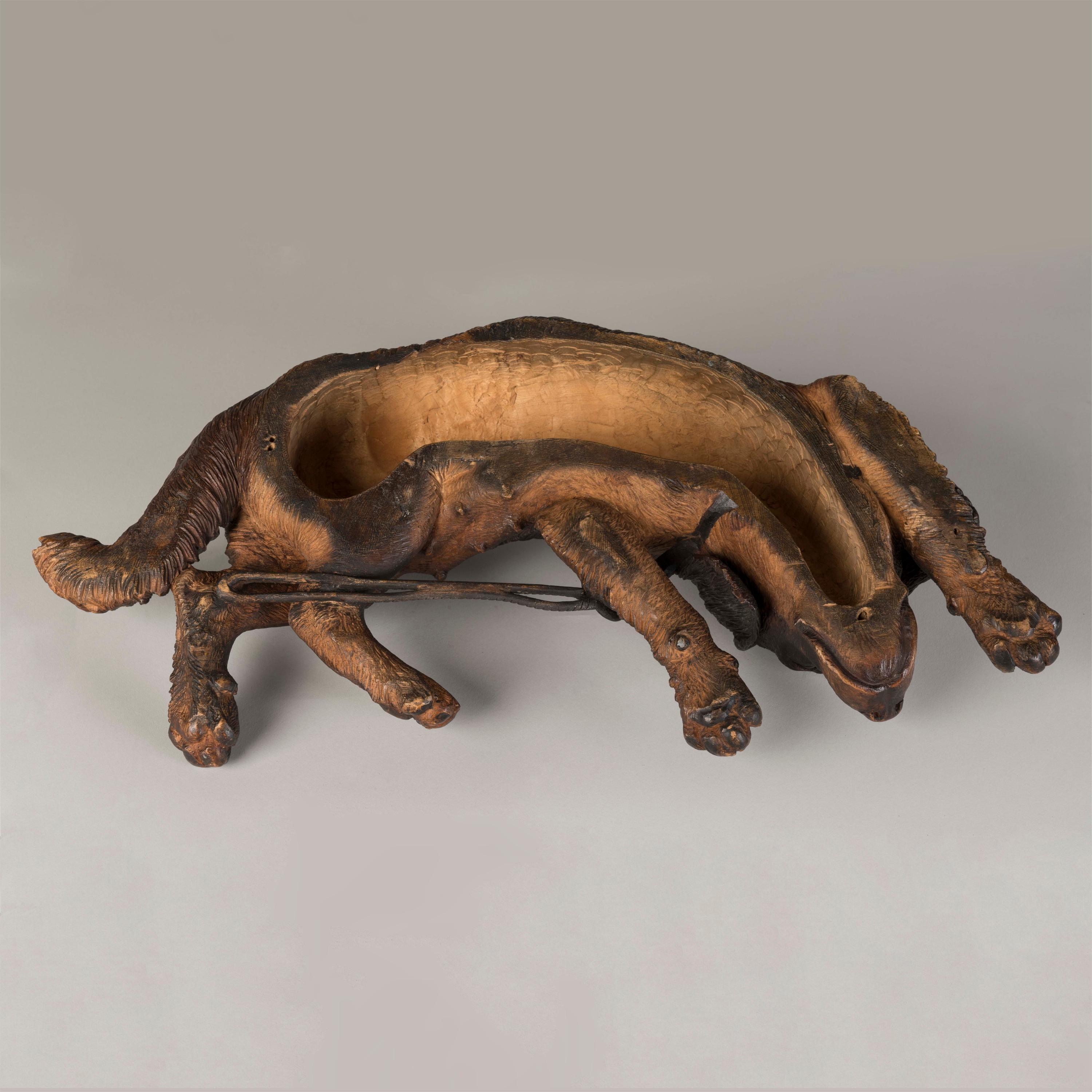 19th Century Black Forest Carved Dog with Glass Inset Eyes In Good Condition For Sale In London, GB
