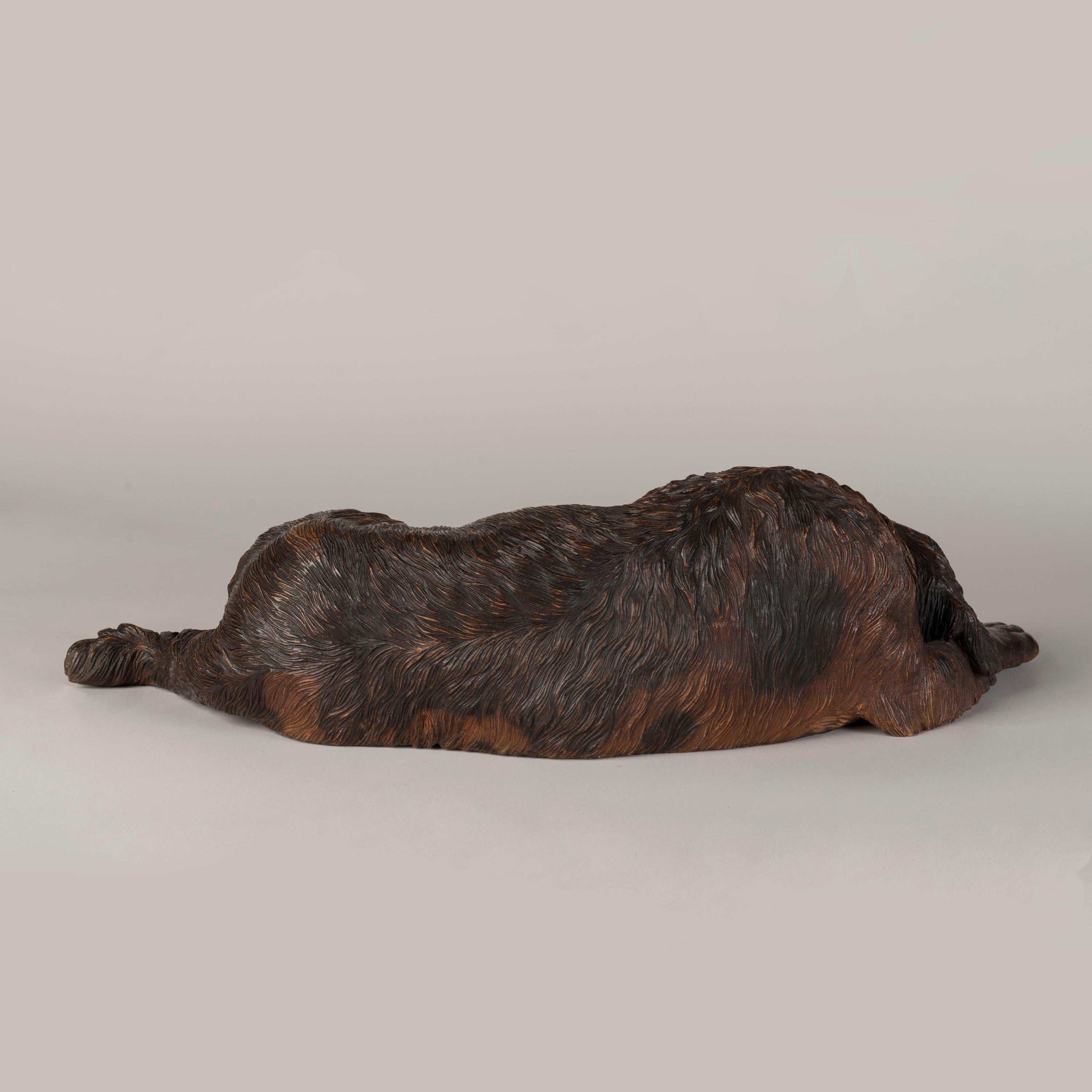 Wood 19th Century Black Forest Carved Dog with Glass Inset Eyes For Sale