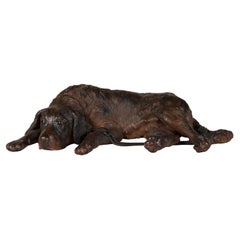 19th Century Black Forest Carved Dog with Glass Inset Eyes
