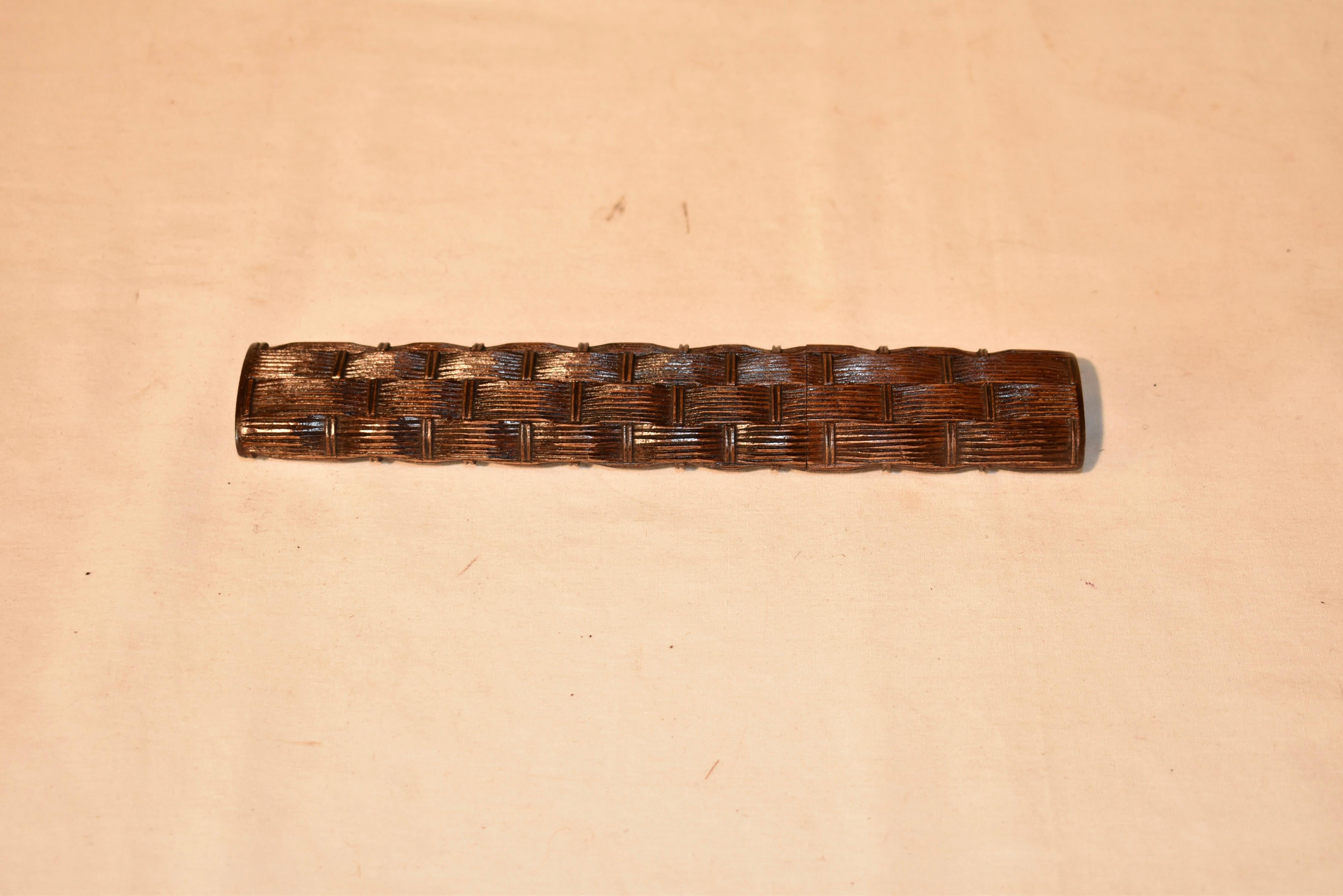 Late 19th century hand-carved fruitwood fan case from Switzerland.  This is a lovely and interesting little piece which would look great on a dresser, or in a bookcase for display.  The carving is excellent quality.