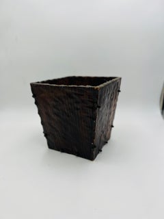19th Century Black Forest Carved Faux Bois Waste Basket w/ Iron Mounts