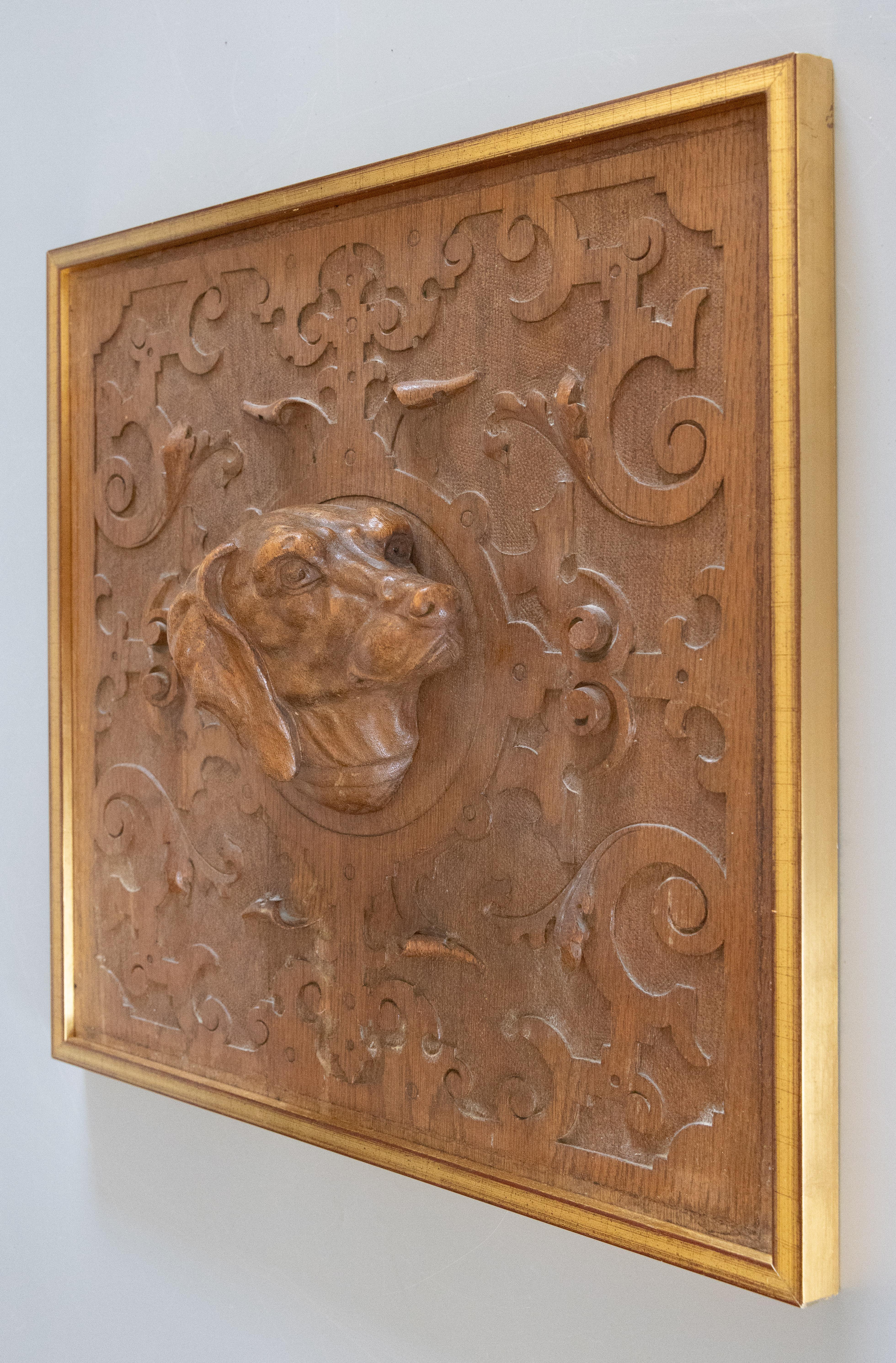 Pair of Framed 19th C. Black Forest Carved Hunting Dogs Sculptures Wall Panels  5