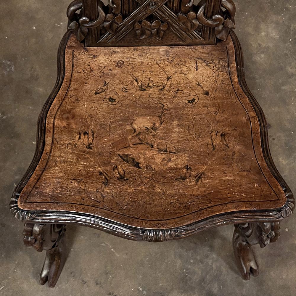 19th Century Black Forest Carved & Inlaid Salon Chair For Sale 3