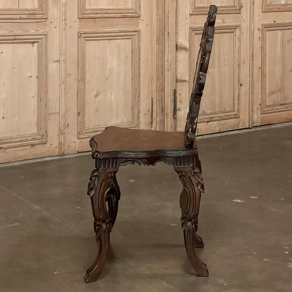 Hand-Carved 19th Century Black Forest Carved & Inlaid Salon Chair For Sale