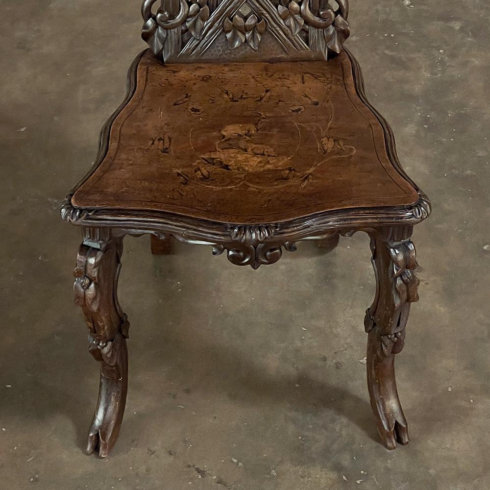 19th Century Black Forest Carved & Inlaid Salon Chair For Sale 1