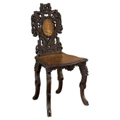Antique 19th Century Black Forest Carved & Inlaid Salon Chair
