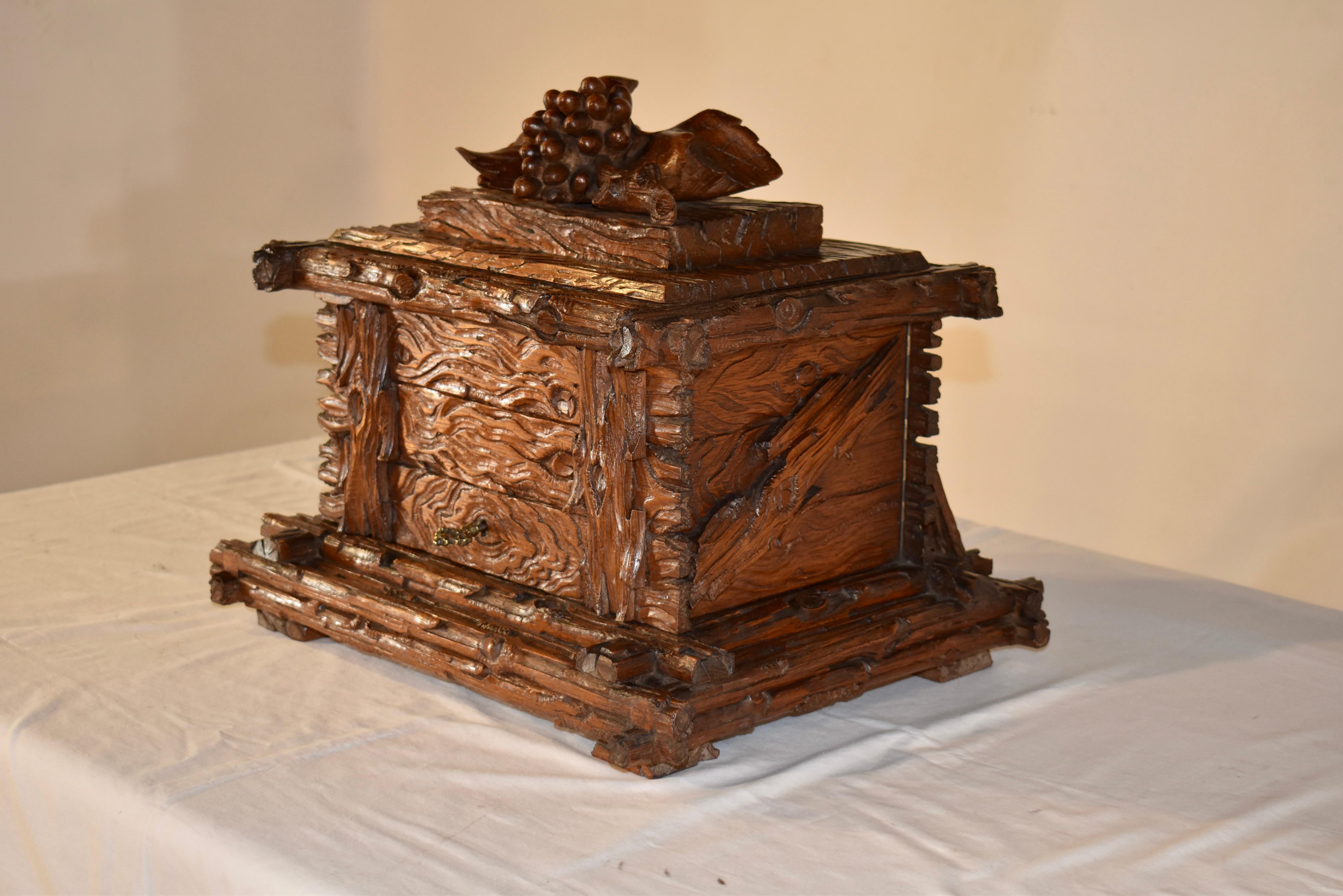 Hand-Carved 19th Century Black Forest Carved Liquor Box For Sale