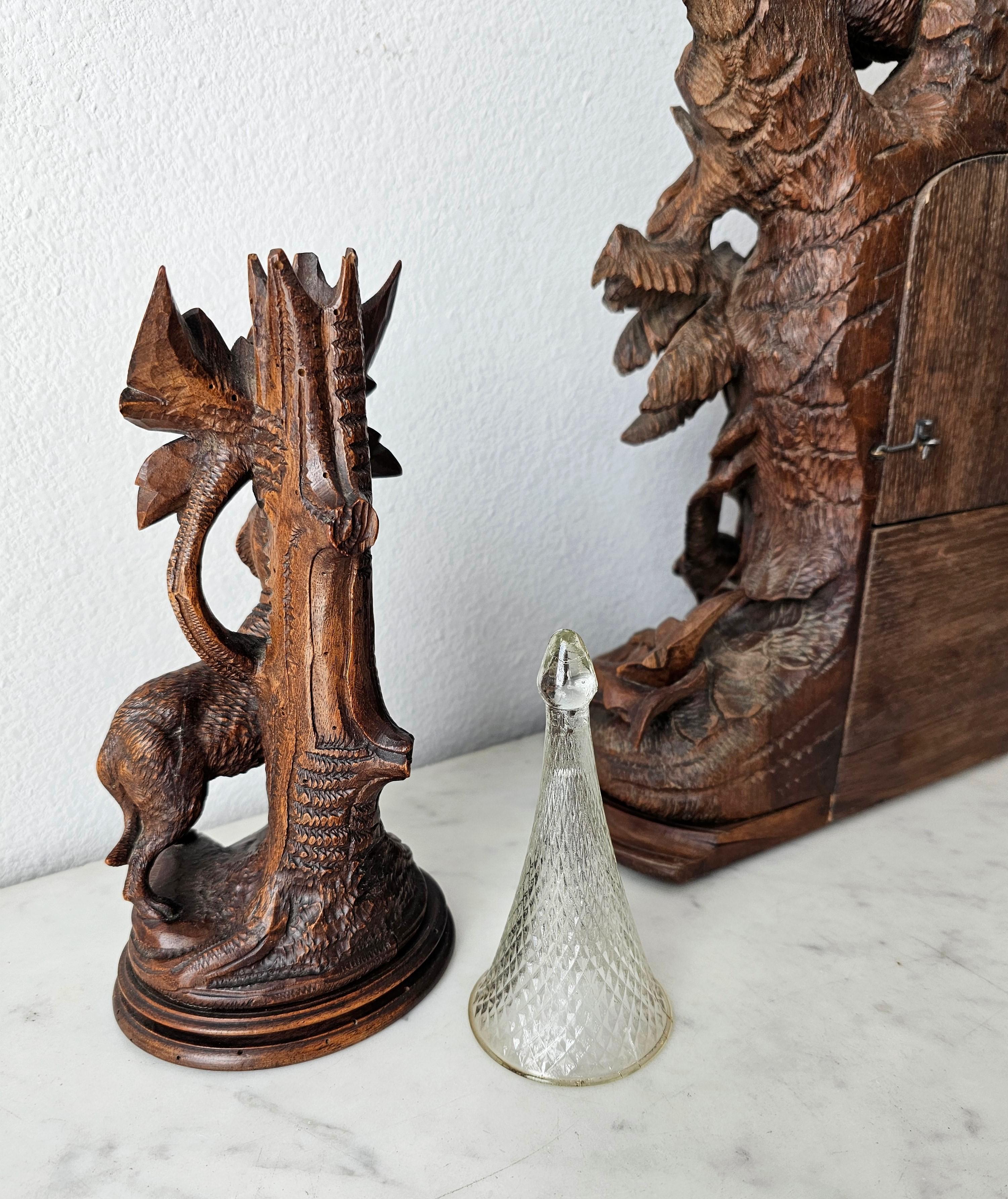 19th Century Black Forest Carved Mantle Clock Spill Vase Garniture Set  For Sale 5