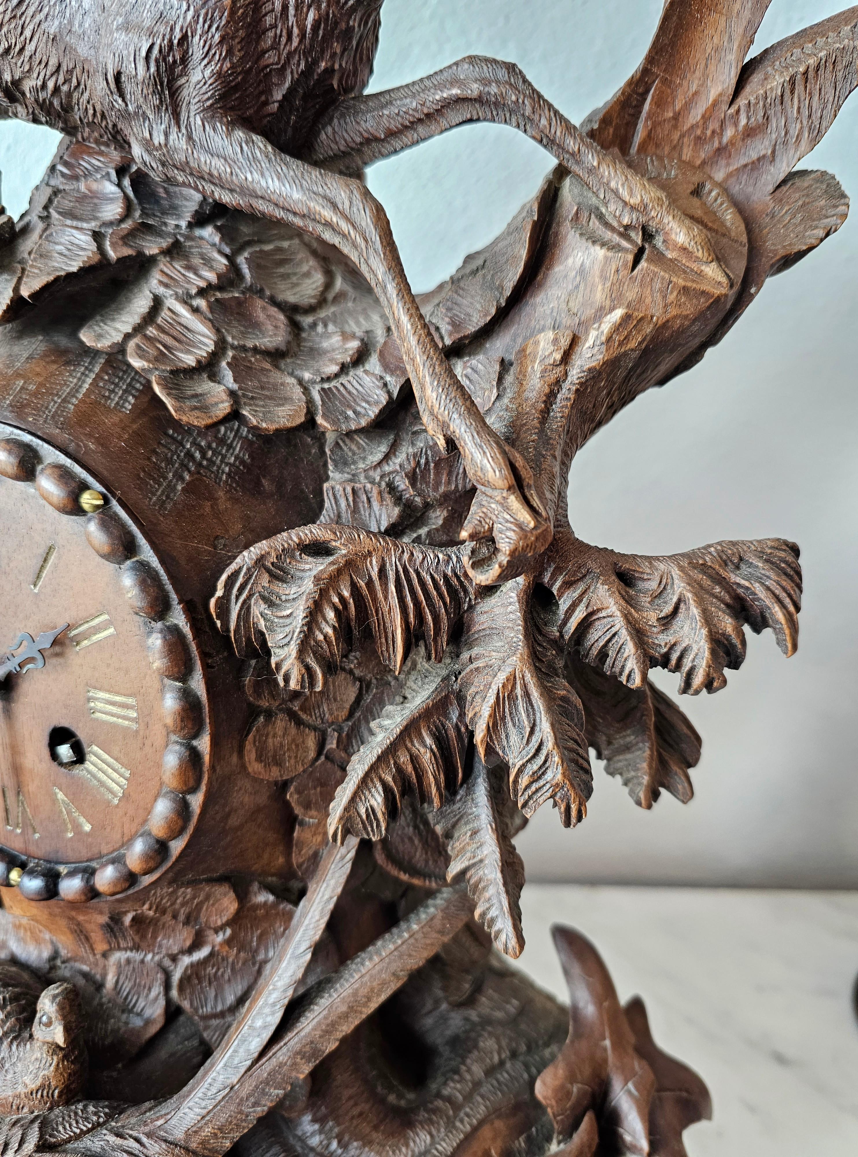 19th Century Black Forest Carved Mantle Clock Spill Vase Garniture Set  For Sale 2