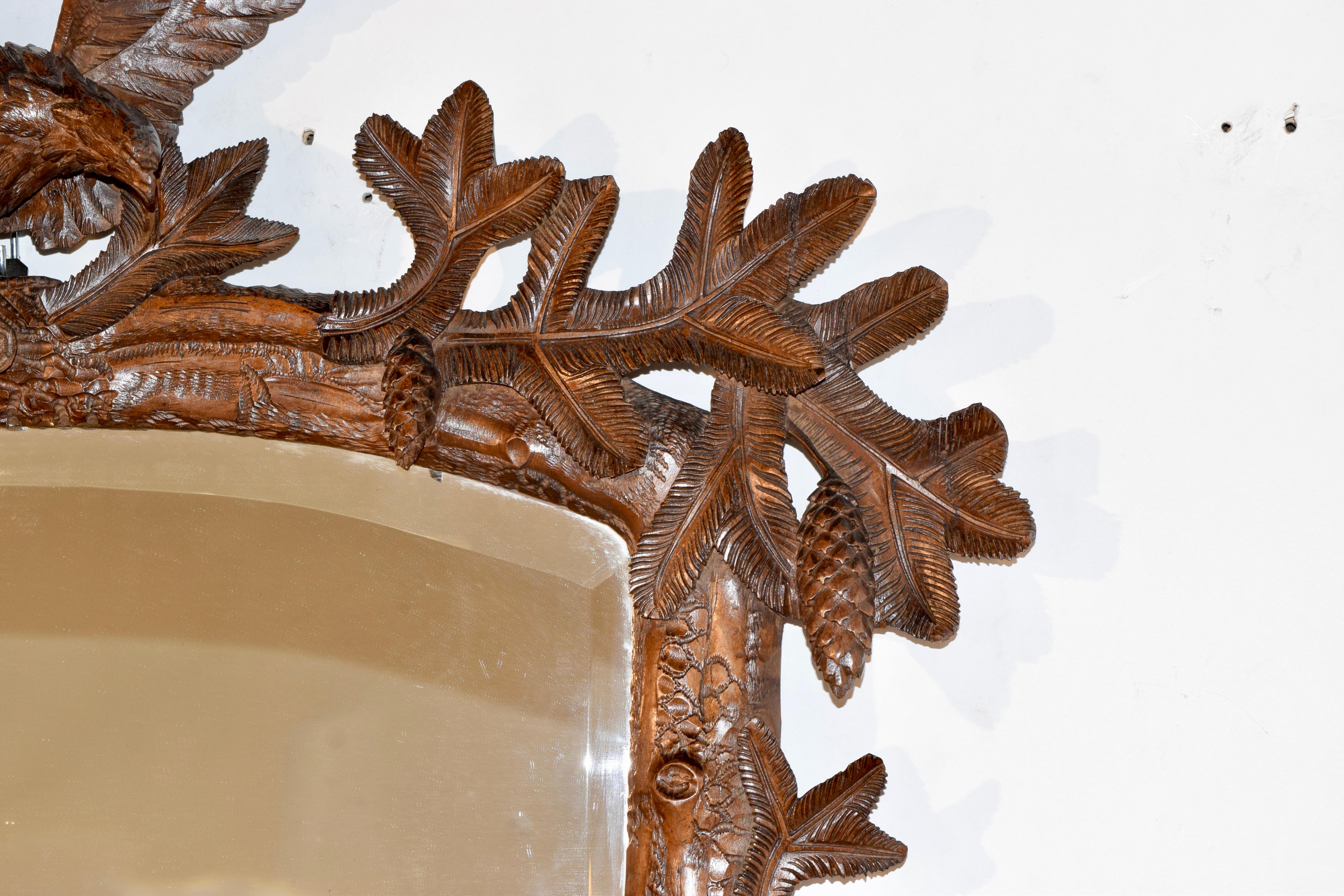 Hand-Carved 19th Century Black Forest Carved Mirror