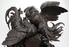 19th Century Black Forest Carved Roosters & Rabbits Mantel Clock