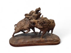 19th Century Black Forest Carved Sculpture of Two Warthogs