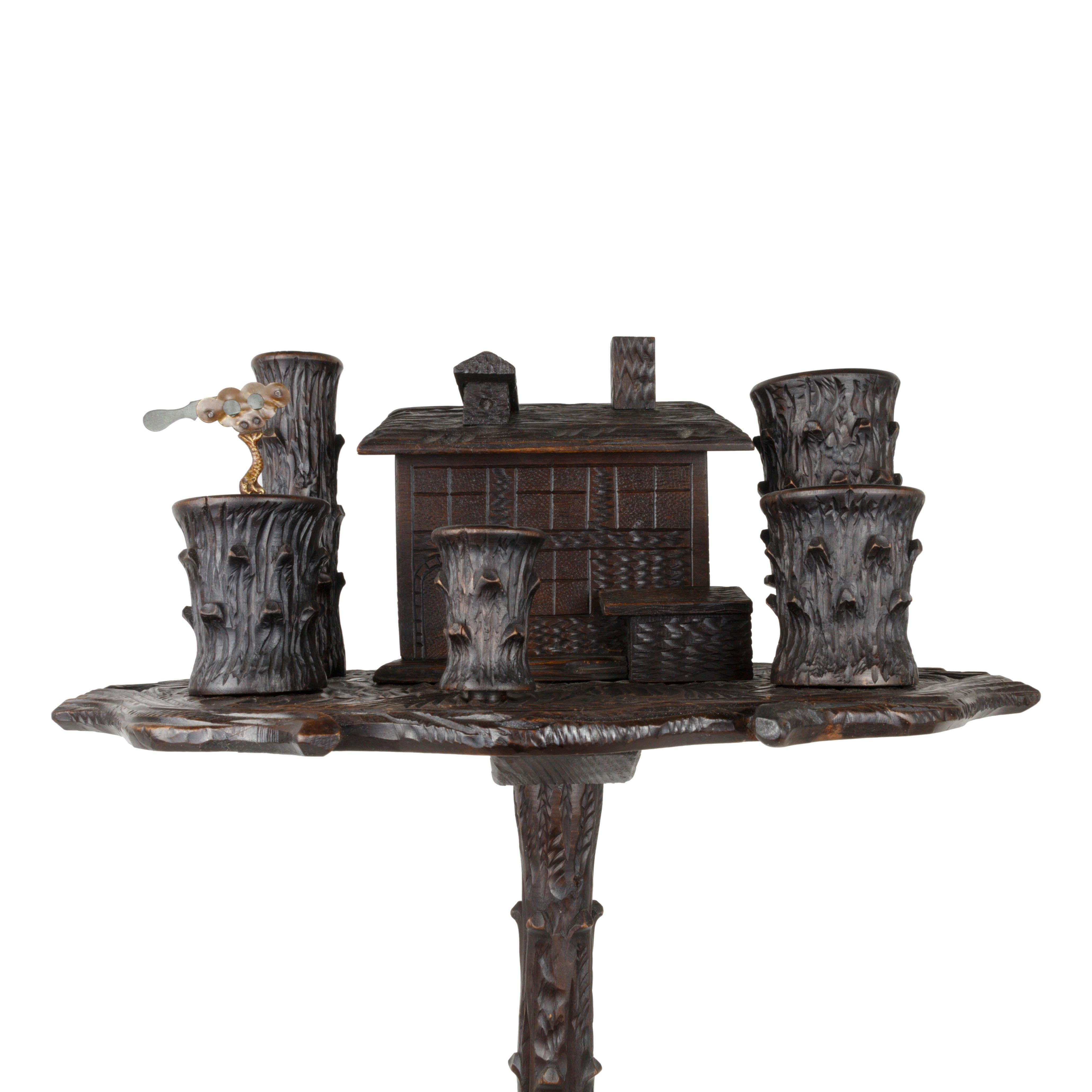 Swiss 19th Century Black Forest Carved Smoking Stand For Sale