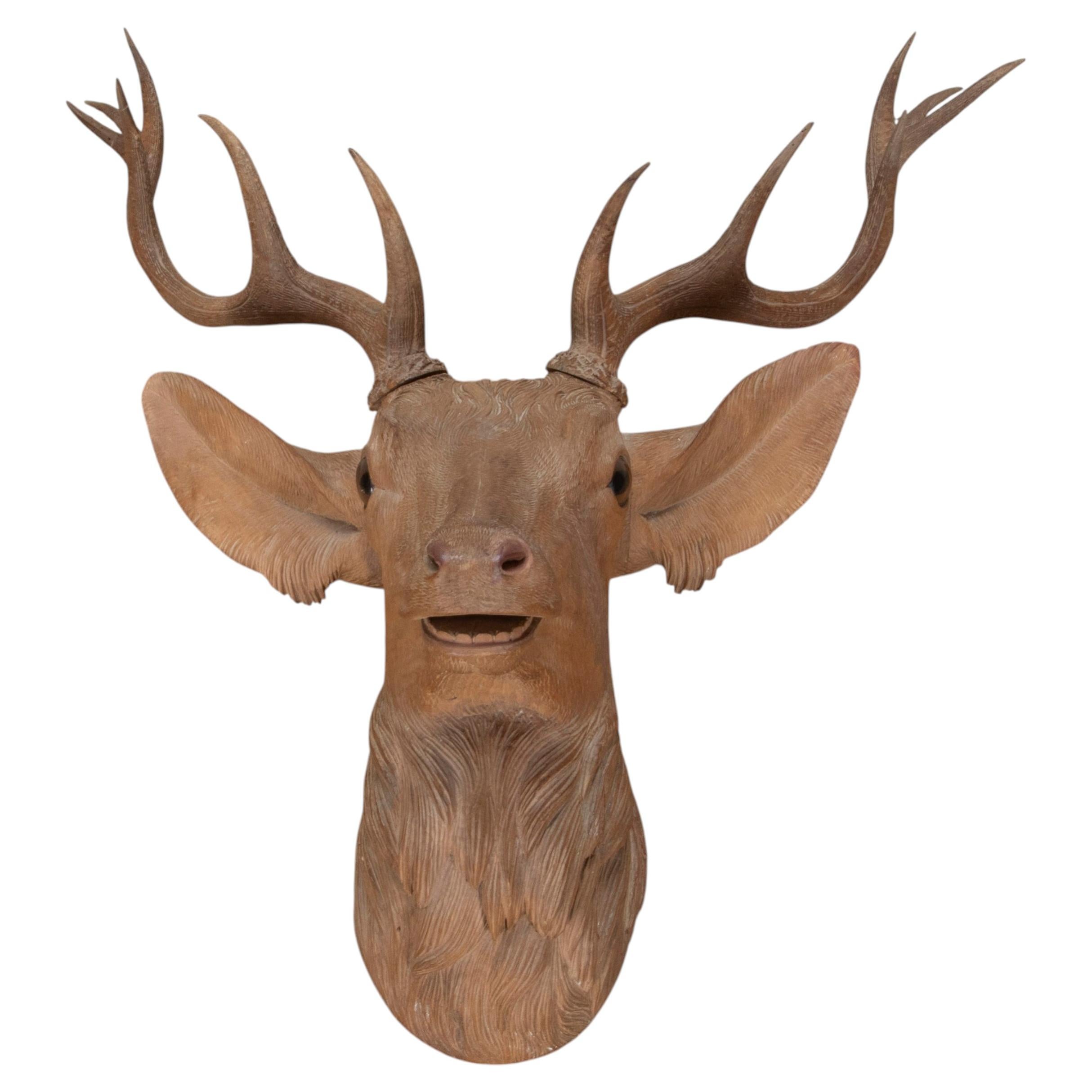 19th Century Black Forest Carved Stags Head