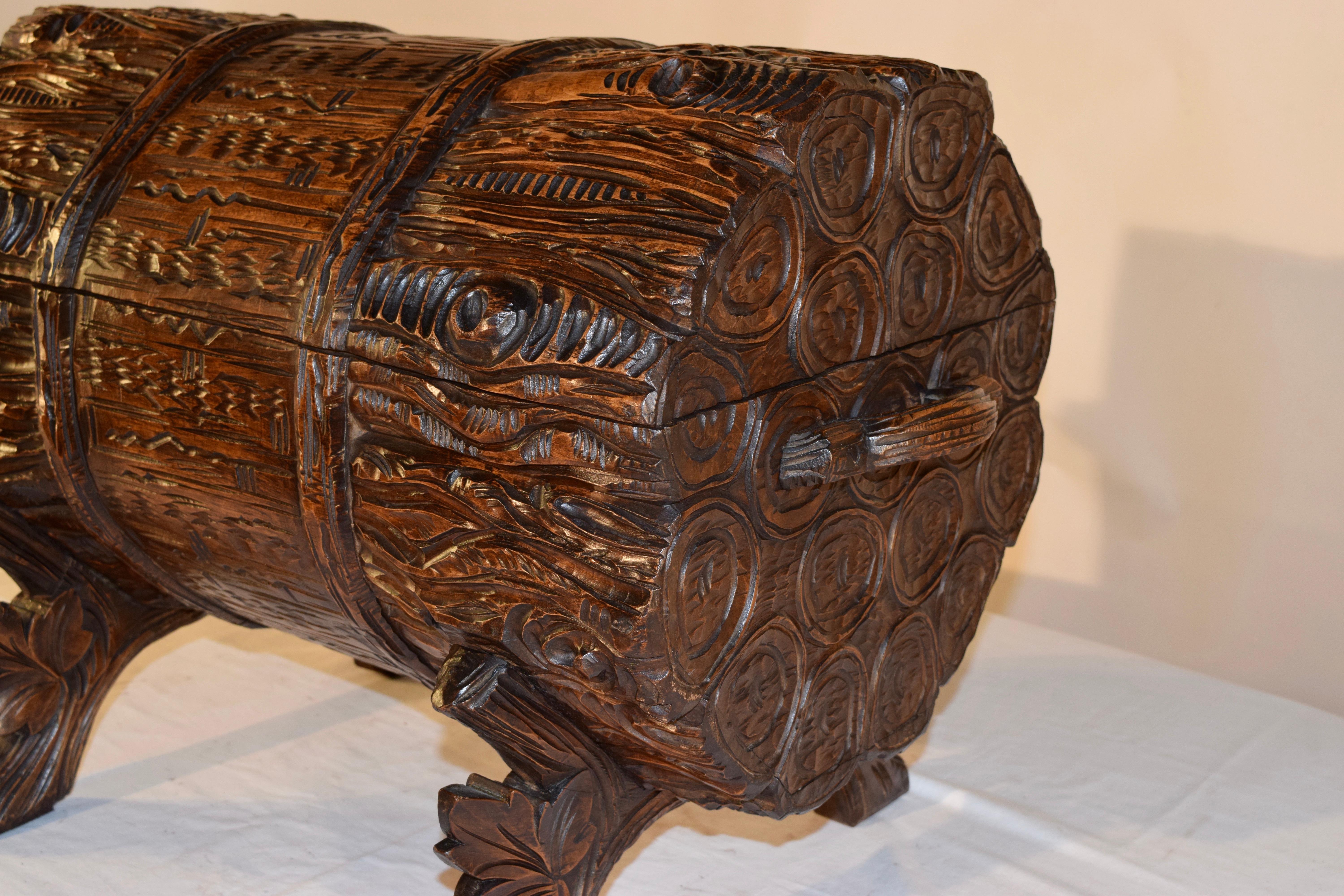 Fruitwood 19th Century Black Forest Carved Trunk