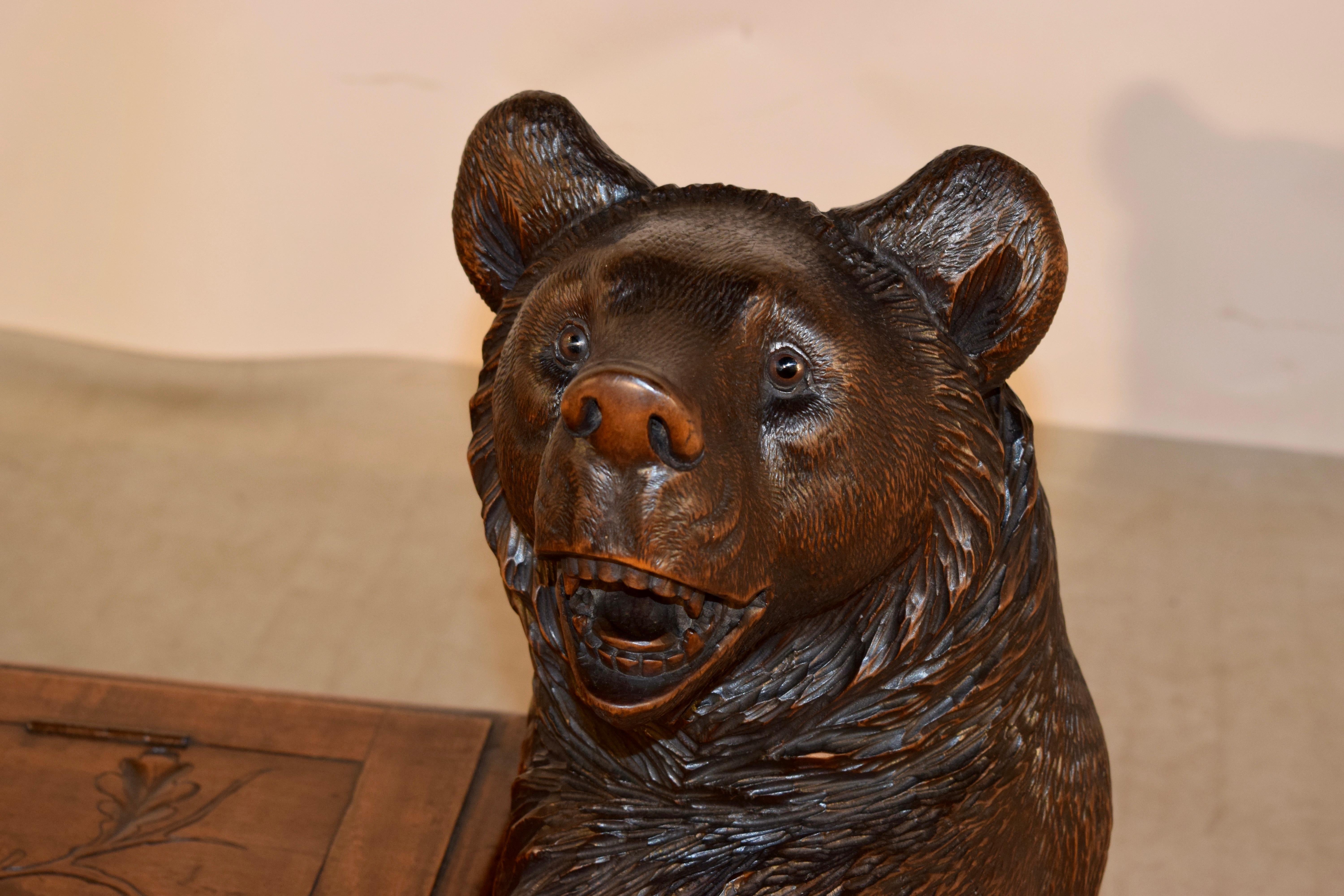 Swiss 19th Century Black Forest Carved Unusual Bear Bench For Sale