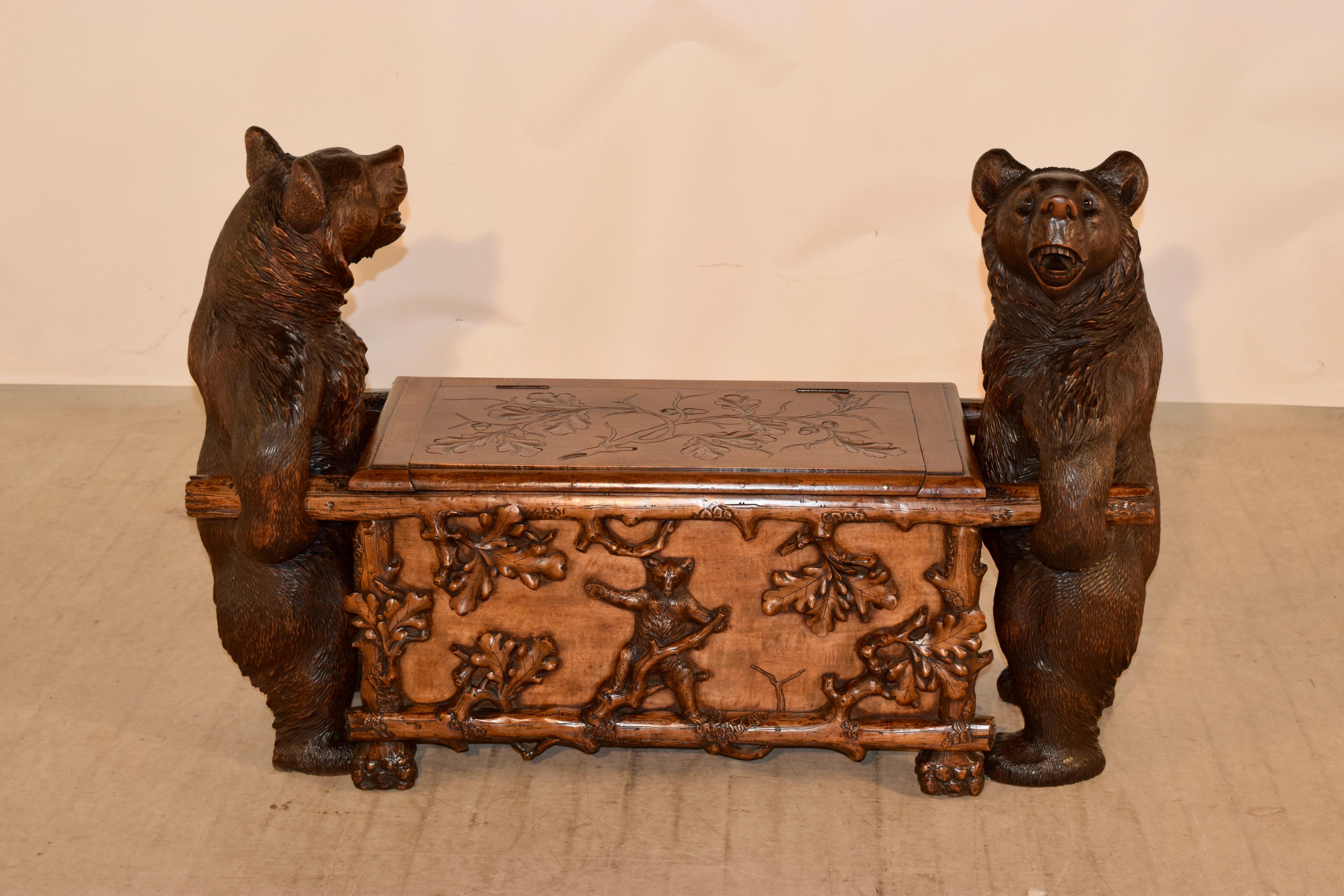 Fruitwood 19th Century Black Forest Carved Unusual Bear Bench For Sale