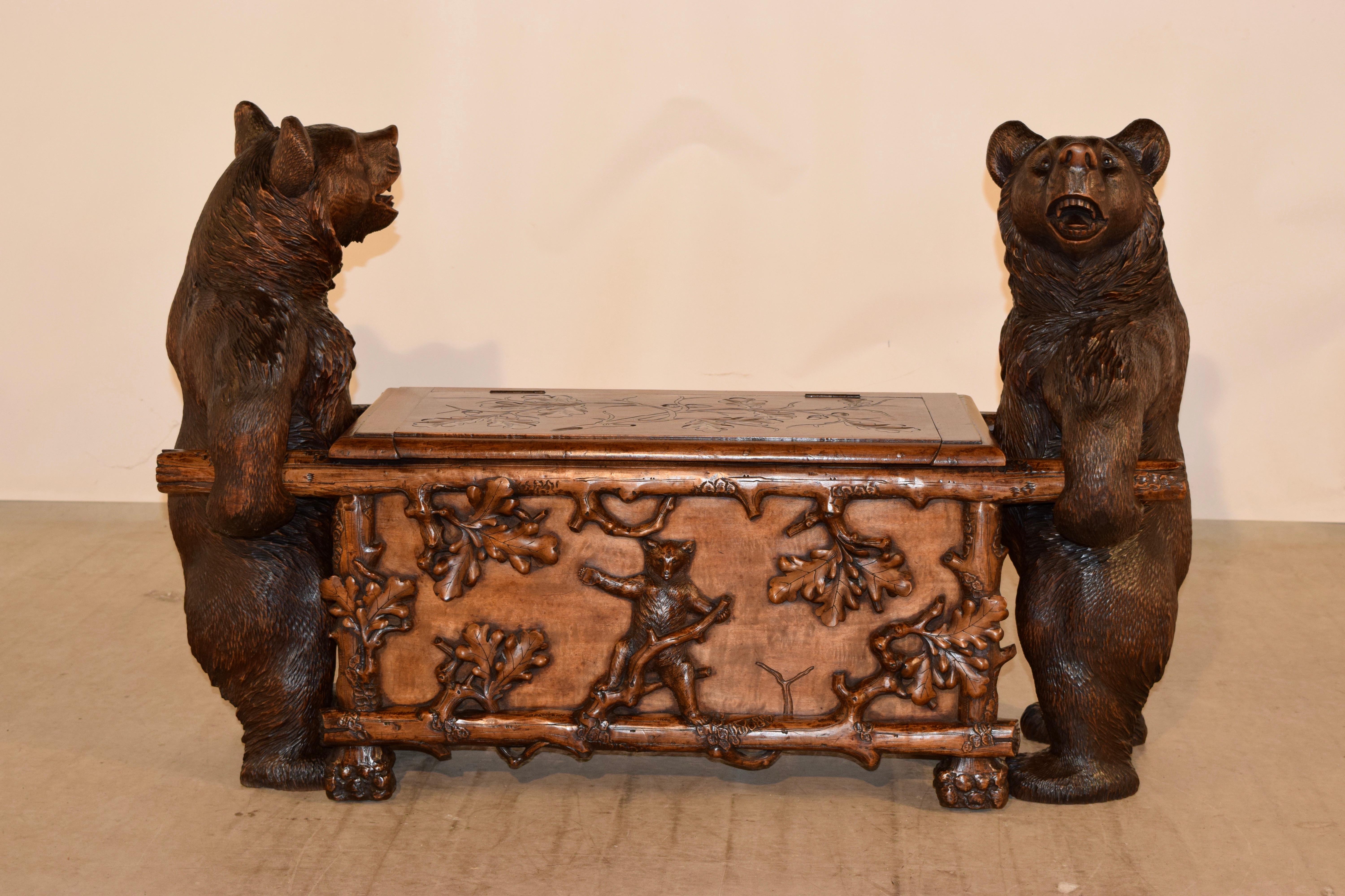 19th Century Black Forest Carved Unusual Bear Bench For Sale 1
