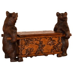 Antique 19th Century Black Forest Carved Unusual Bear Bench