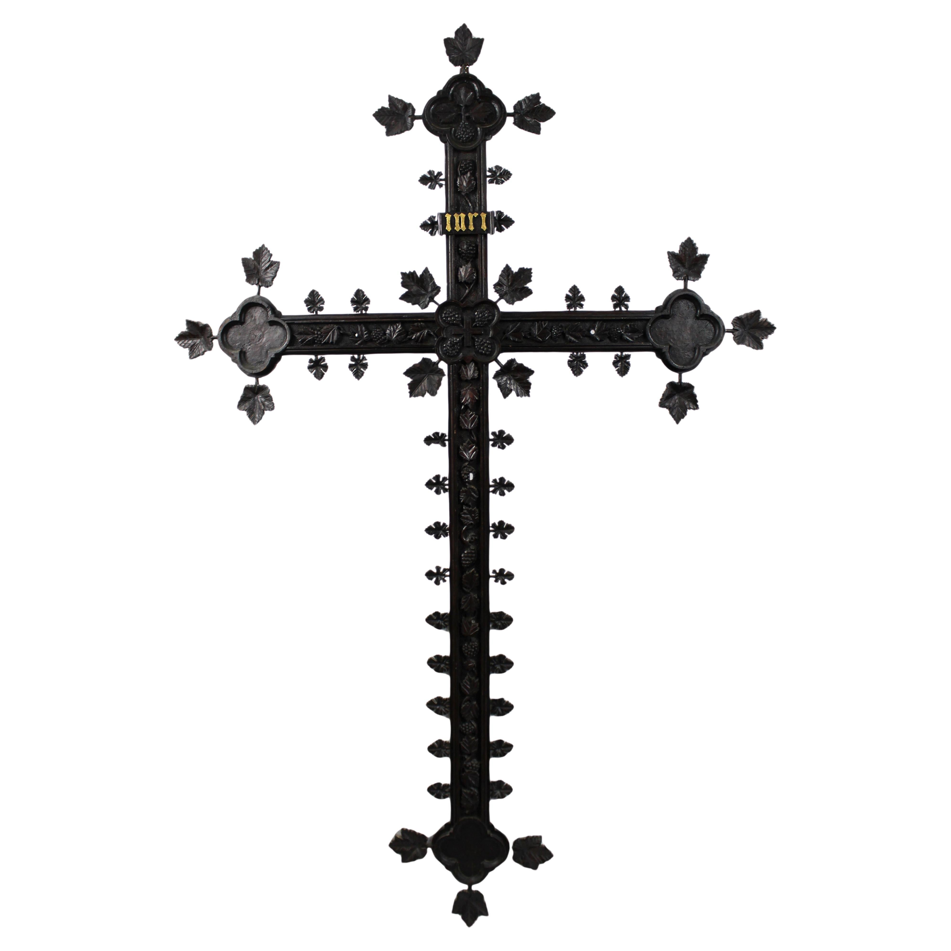 19th Century Black Forest Carved Wall Cross with Gilded INRI Plaque