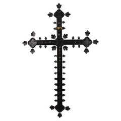 19th Century Black Forest Carved Wall Cross with Gilded INRI Plaque