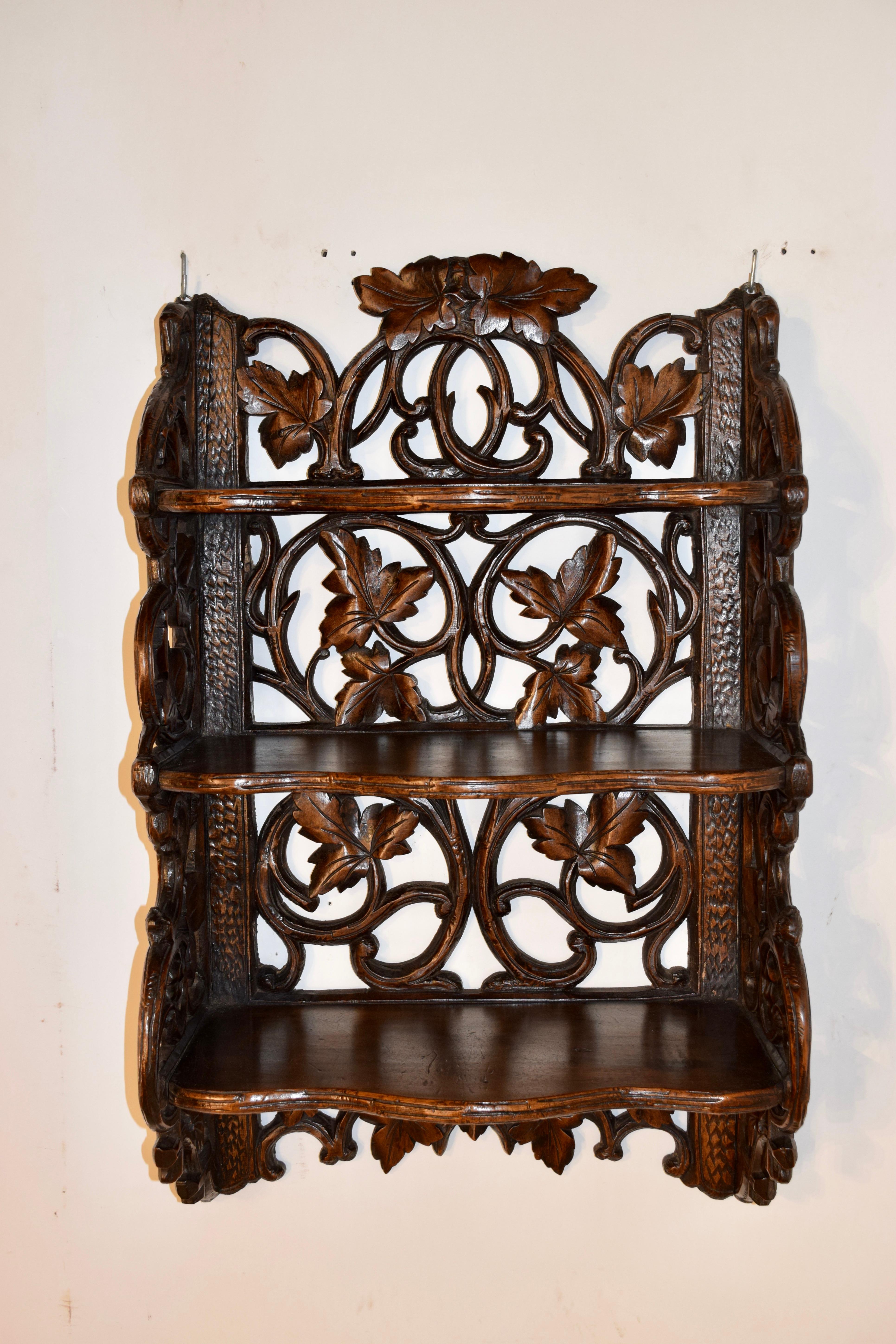Hand-Carved 19th Century Black Forest Carved Wall Shelf