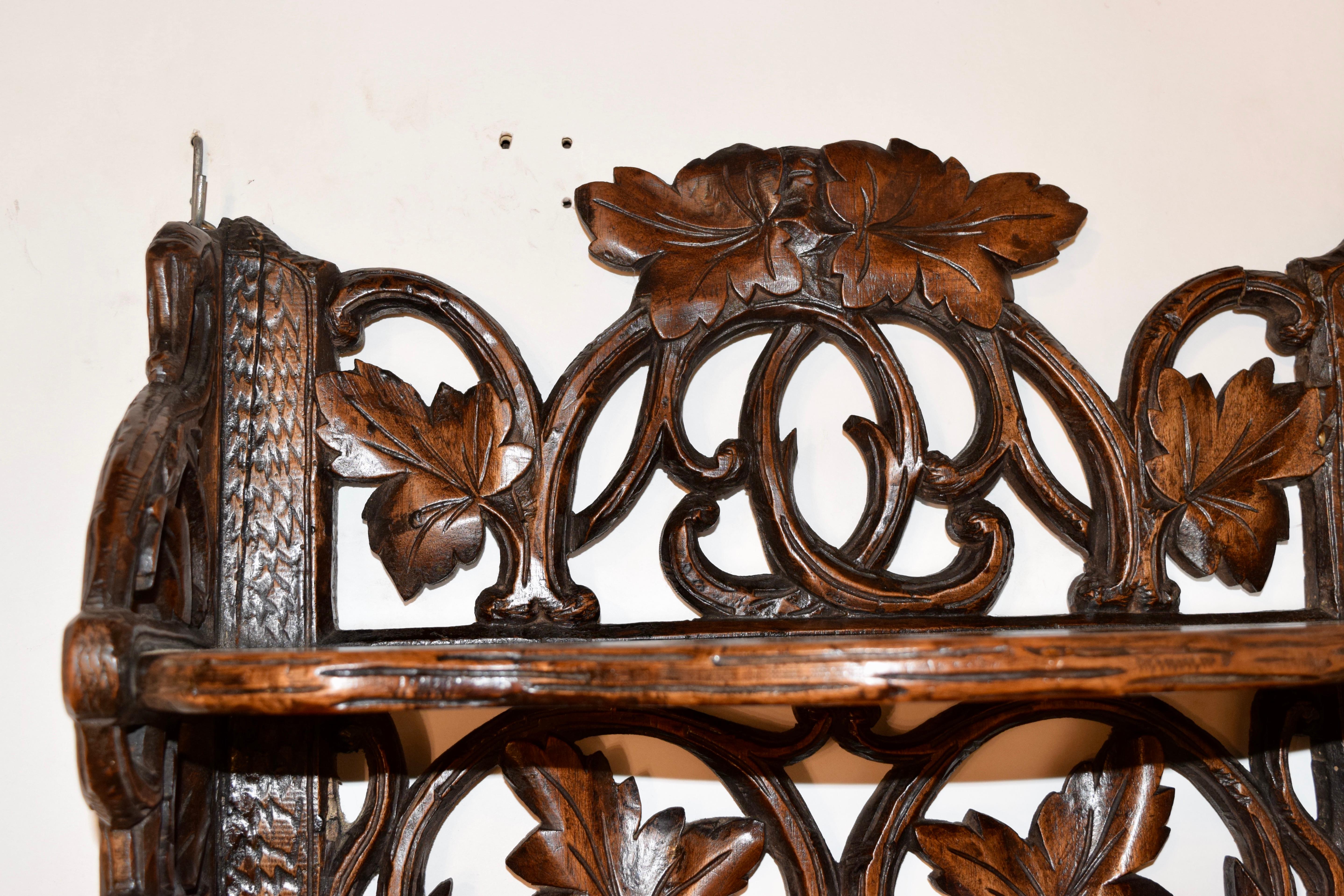 Fruitwood 19th Century Black Forest Carved Wall Shelf