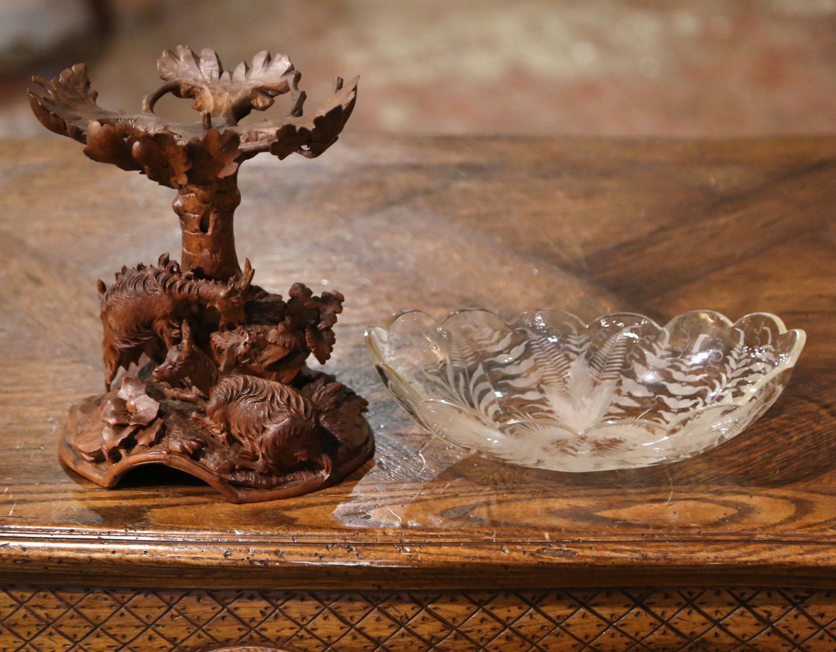 19th Century Black Forest Carved Walnut and Crystal Center Piece with Goat Decor For Sale 4