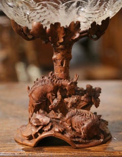 19th Century Black Forest Carved Walnut and Crystal Center Piece with Goat Decor