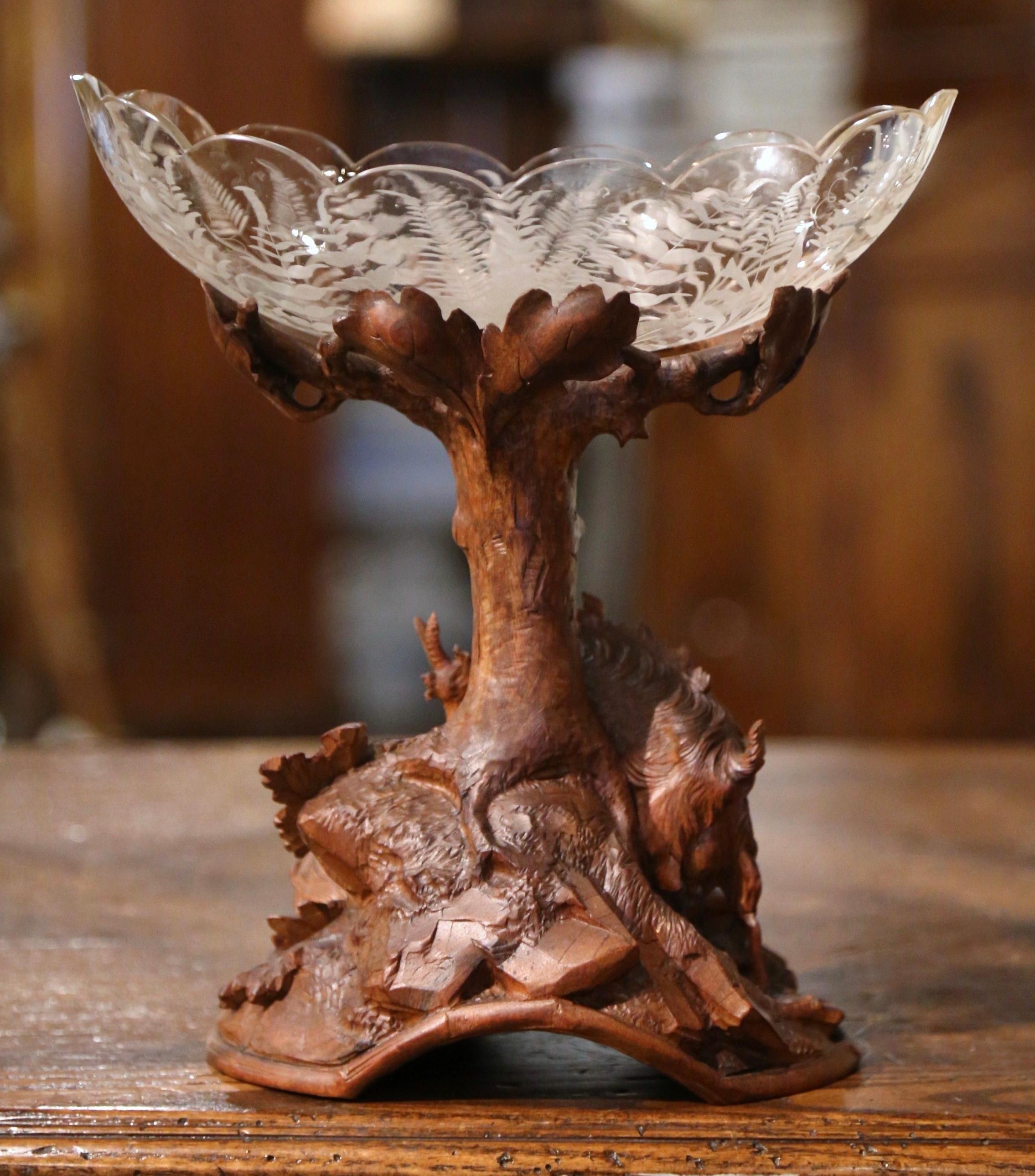 19th Century Black Forest Carved Walnut and Crystal Center Piece with Goat Decor For Sale 3