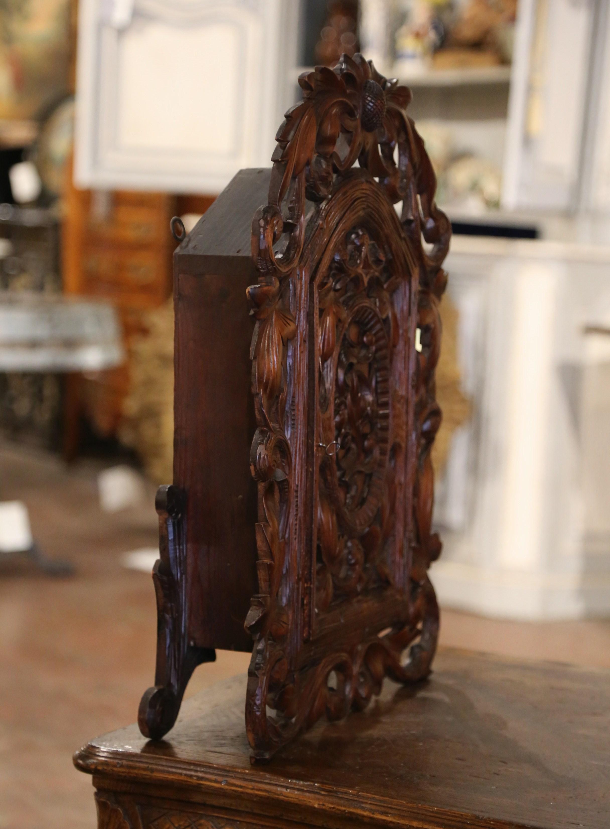 19th Century Black Forest Carved Walnut and Leather Wall Vitrine Cabinet  For Sale 5