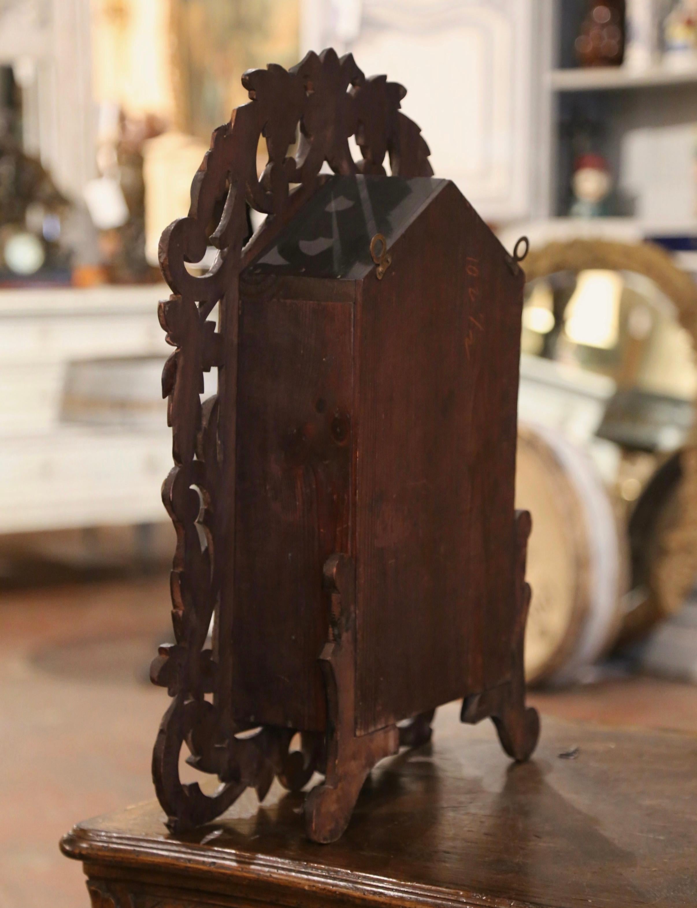 19th Century Black Forest Carved Walnut and Leather Wall Vitrine Cabinet  For Sale 6