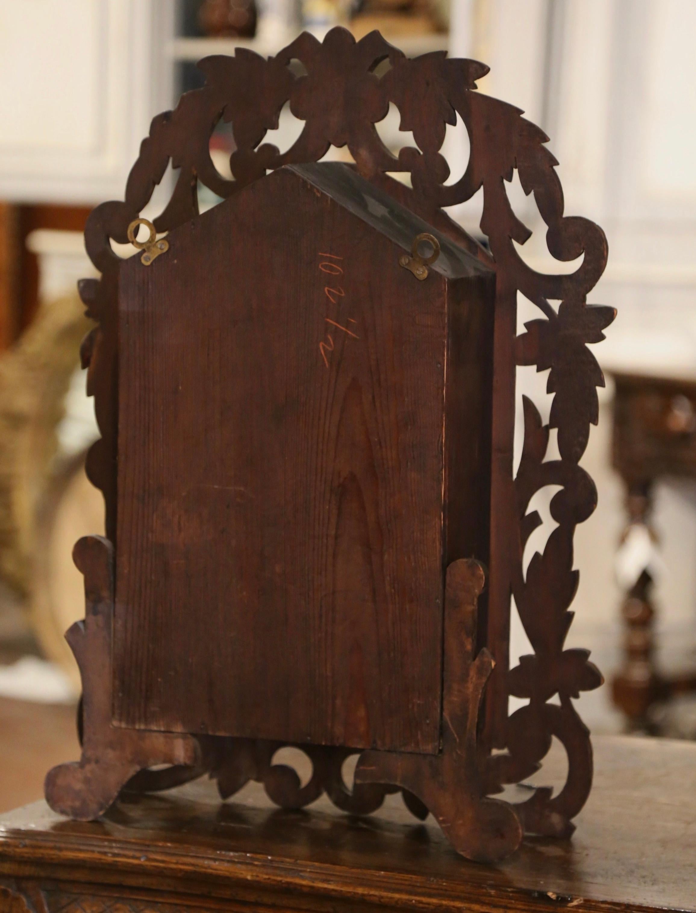 19th Century Black Forest Carved Walnut and Leather Wall Vitrine Cabinet  For Sale 7